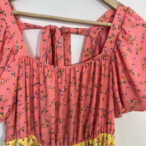 COLOR ME COURTNEY Yellow Pink Ditsy Flower Printed Cece Maxi Dress Size 10 - Picture 9 of 16